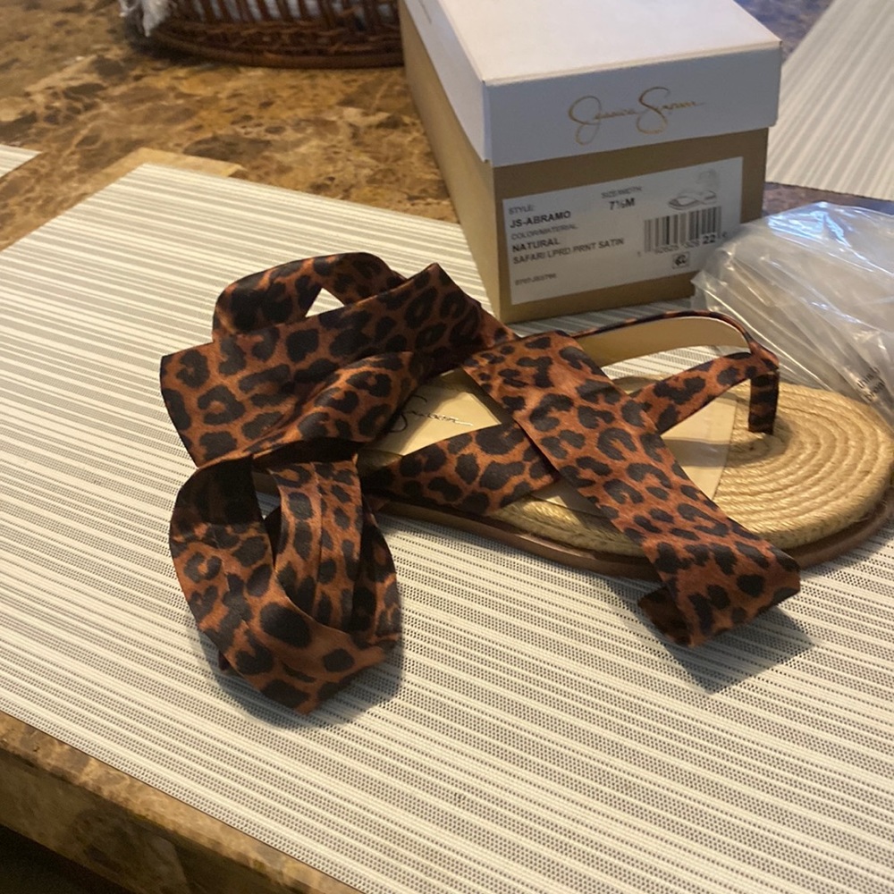 Jessica Simpson tie up animal print sandals